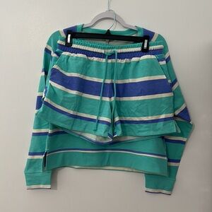 NWT WILDFOX Ladies Sweatshirt & Short Lounge Set in Blue Stripe